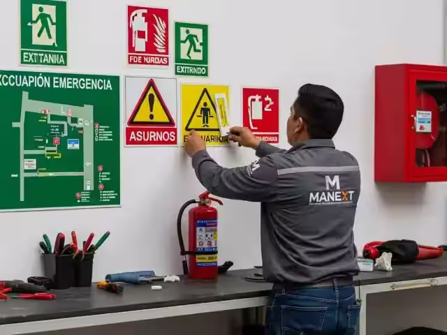 Señalización fotoluminiscente reglamentaria NOM-026-STPS y gabinetes metálicos para extintores con instalación profesional